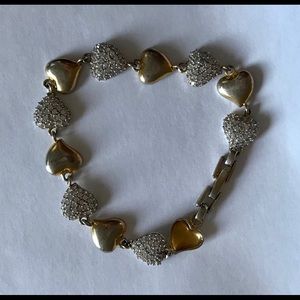 Hearts 925 Silver Cute Gold Toned Tennis Bracelet